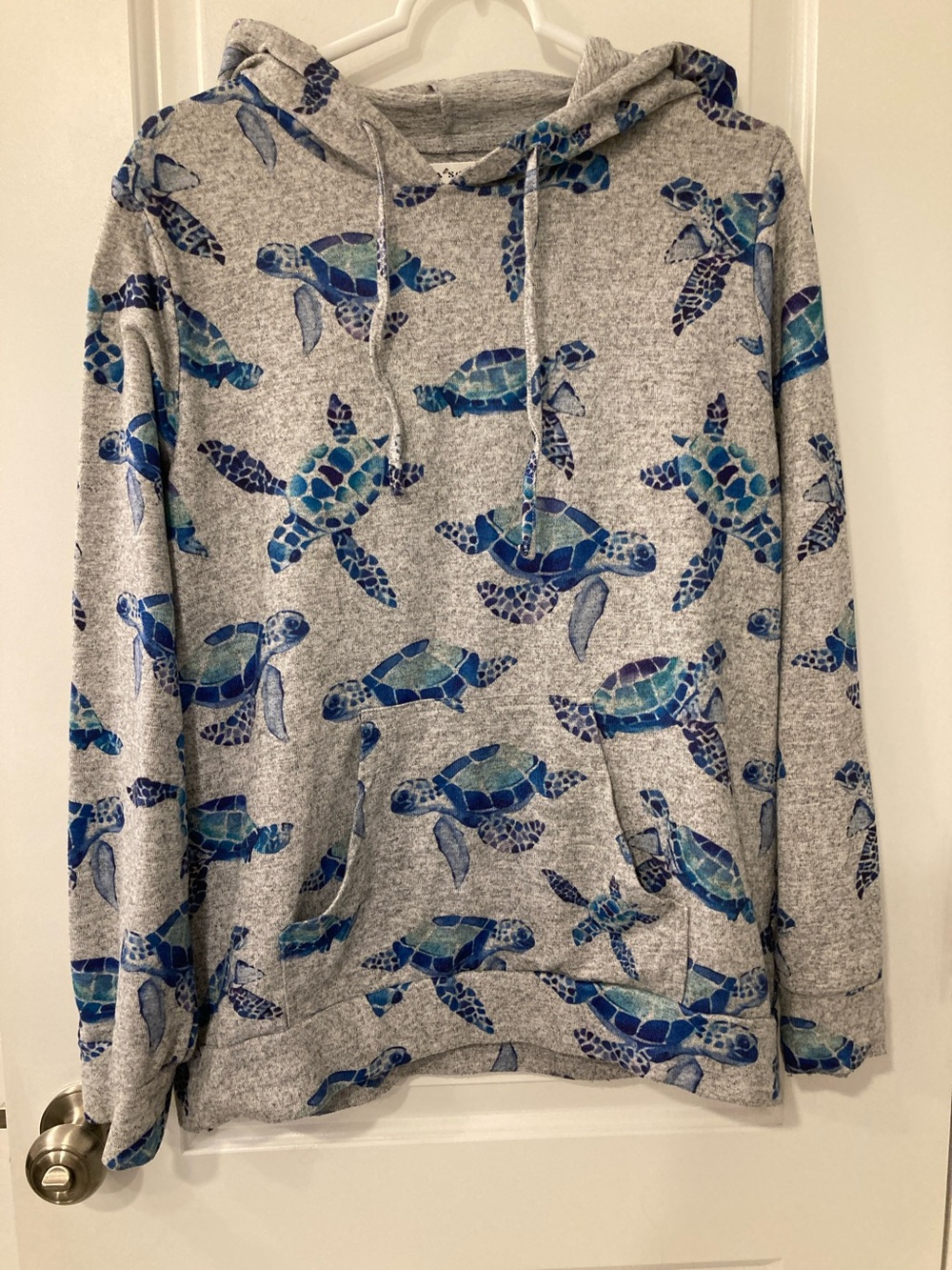 Women's Gray Hoodie with Blue Sea Turtle Print